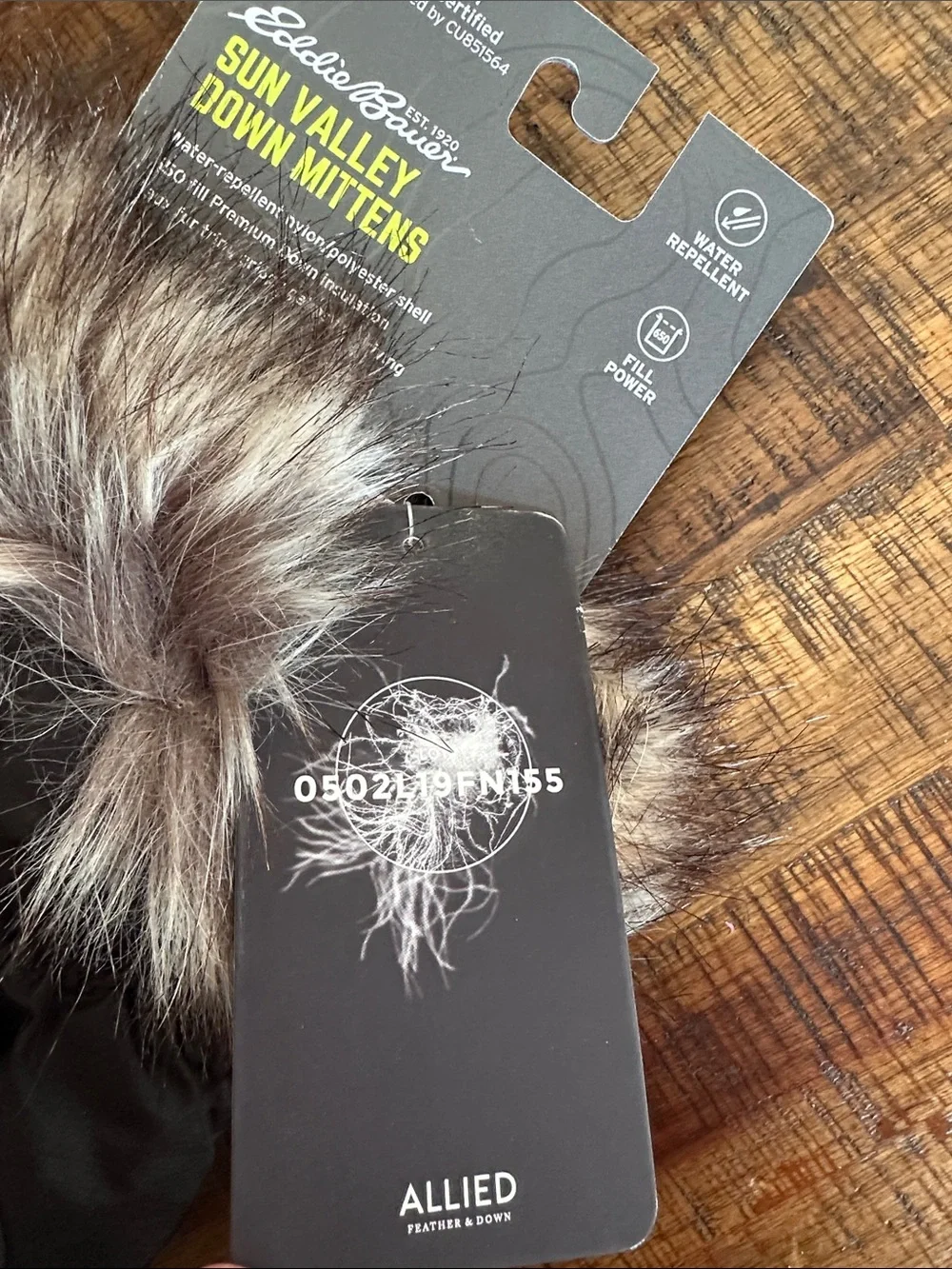 Eddie Bauer Women’s Premium Down Black Mittens with Faux Fur Trim